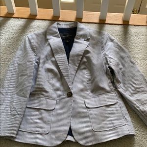 Navy pinstripe 3/4 length blazer from Banana